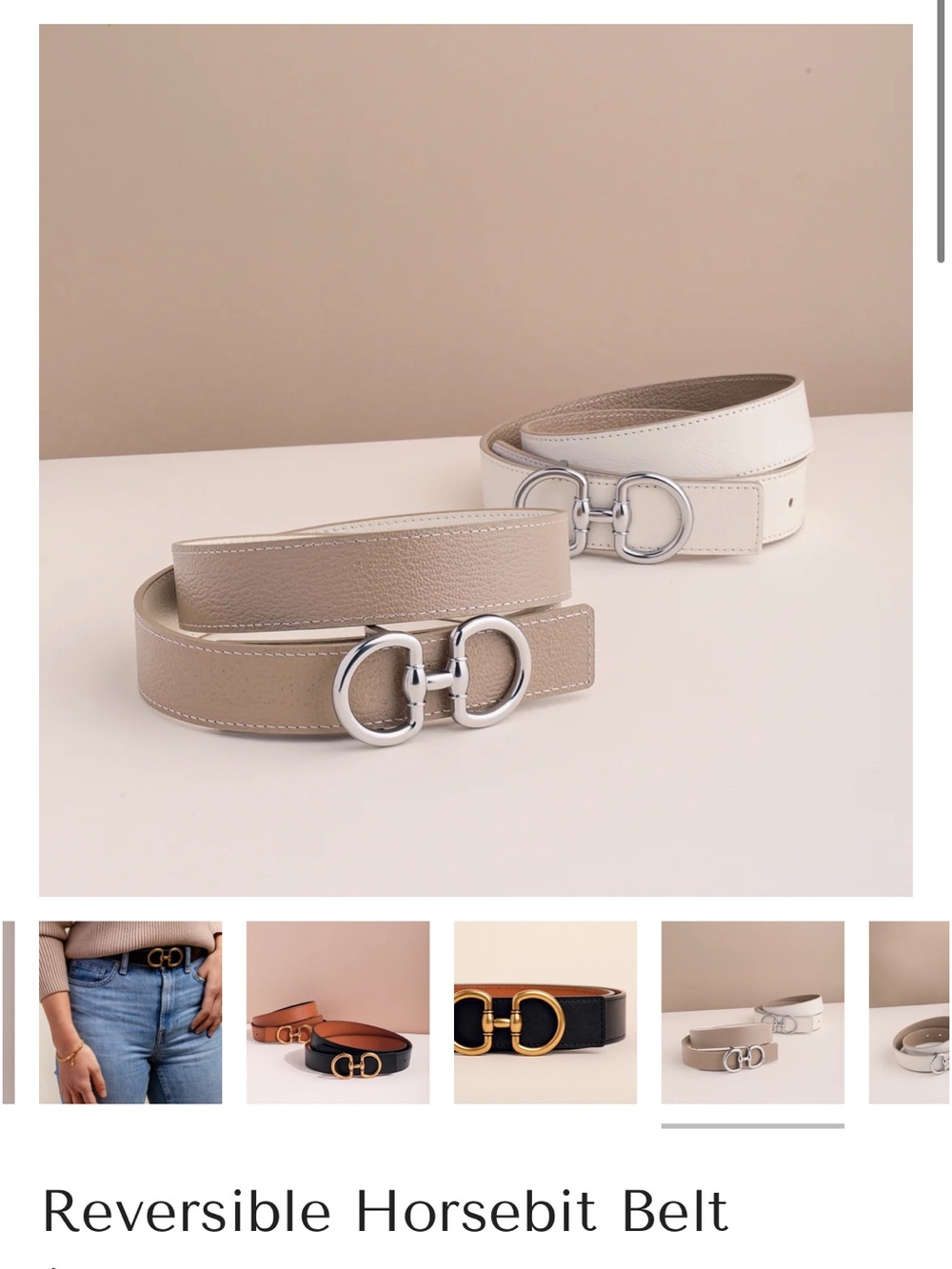 Edited Pieces Reversible Horsebit Belt in Beige and White with Silver Buckle